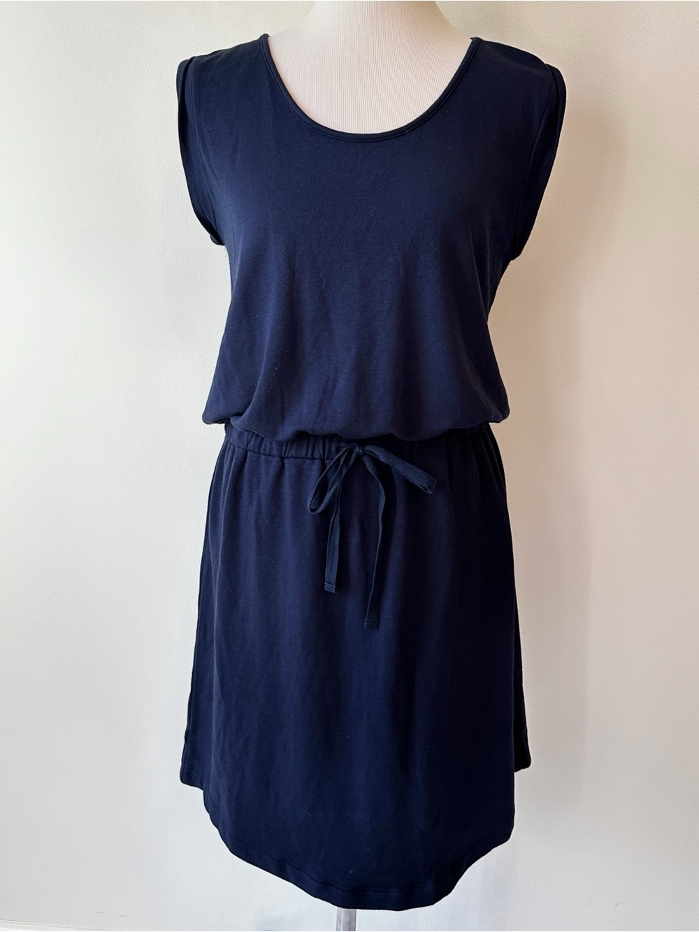 Lou & Grey Navy Blue Sleeveless Knit Mini Utility Tank Dress Drawstring, Medium